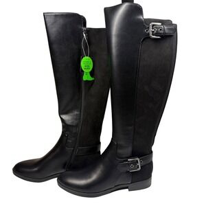 Liz Claiborne Womens Black Knee High Boots LC Sallas Side Zip Buckle Ss 6M‎ NEW